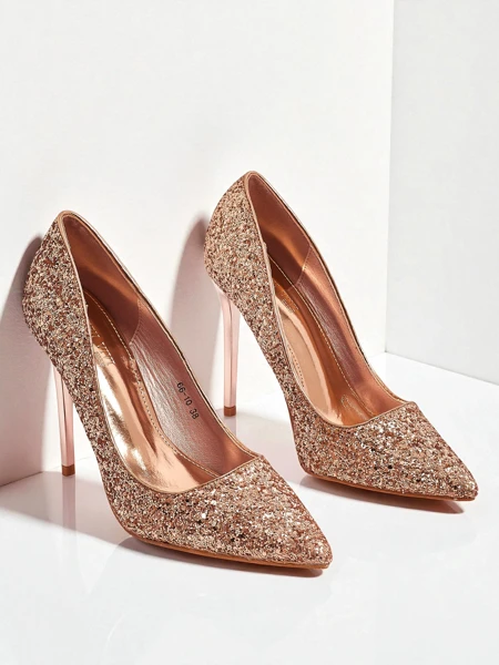 Czółenka damskie eko skórzane z brokatem Zavrimea