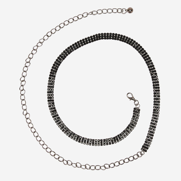 Чорний ремінь-ланцюжок з цирконами