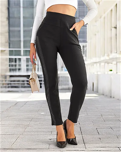 Royalfashion Bawełniane spodnie typu tregginsy damskie z cyrkoniami PLUS SIZE