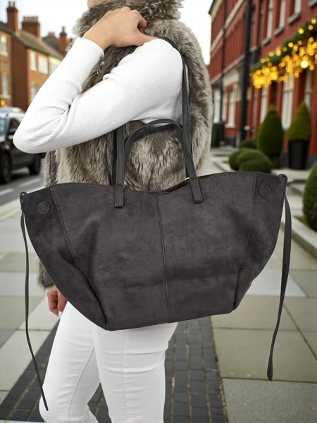 Torebka damska shopper eko zamszowa z mniejszą eko skórzaną w zestawie 2w1 Elinea