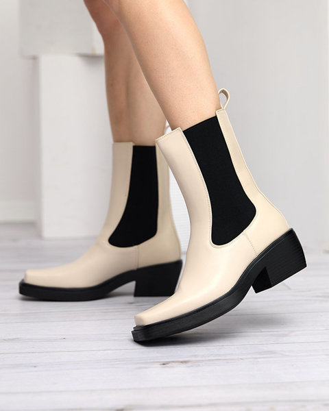 Royalfashion Beżowe wsuwane damskie wysokie botki Darran