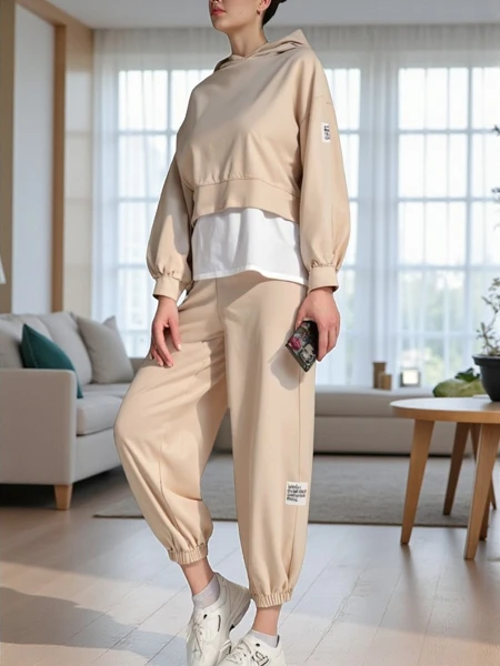 Royalfashion Bawełniany damski komplet z koszulową wstawką