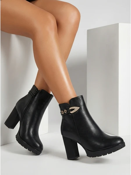 Botki damskie eko skórzane na słupku Sylvar