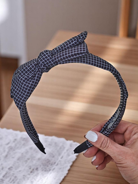 Royalfashion Opaska do włosów z kokardką w kratkę Gosia