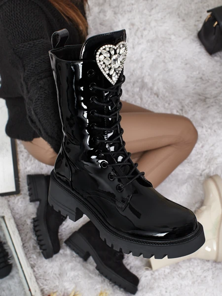 Ботильйони Жіночі Luna Чорні Лаковані Стильні на Осінь