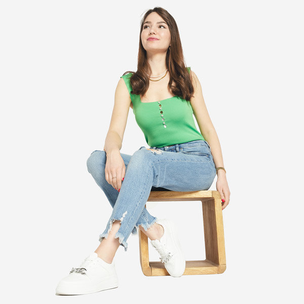 Royalfashion Zielony damski top z cyrkoniami a'la guziki