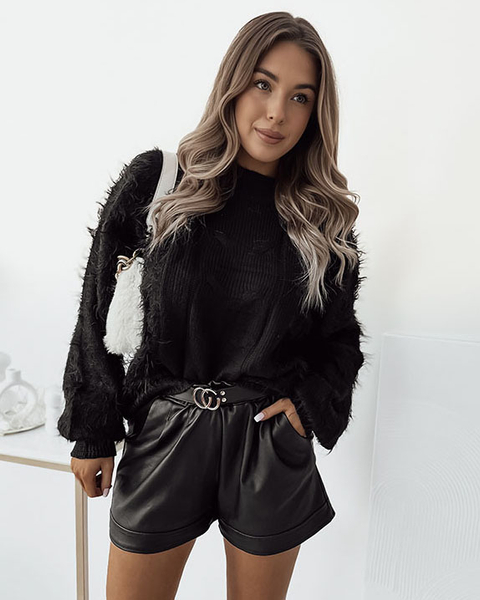 Royalfashion Czarny damski damski puszysty sweter