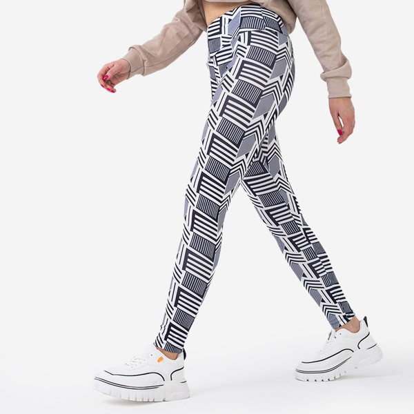 Royalfashion Wzorzyste damskie biało- czarne legginsy z wysokim stanem