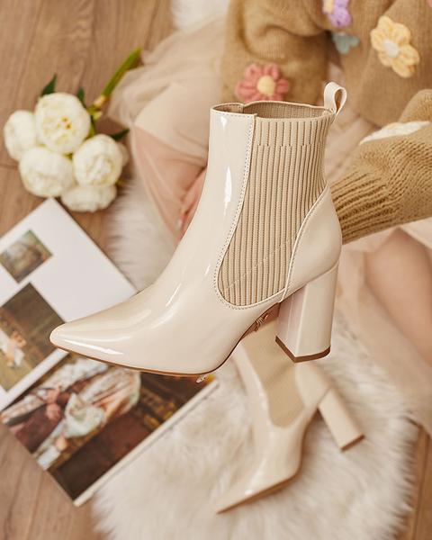 Royalfashion Beżowe damskie botki w szpic na słupku Jeteka