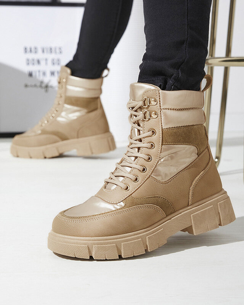 Royalfashion Jasnobrązowe damskie nieocieplane botki typu trapery Kasemi