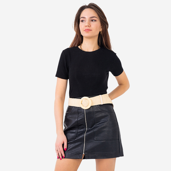 Royalfashion Beżowy pleciony pasek damski