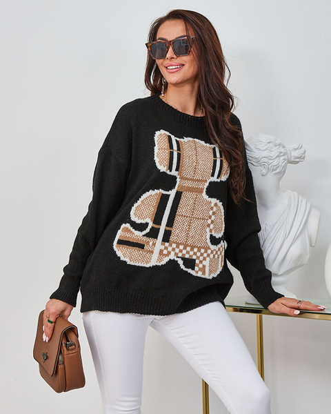 Royalfashion Czarny damski sweter z misiem