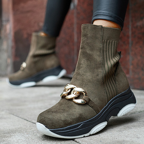 Royalfashion Damskie zielone botki ocieplane eko-zamszowe Cuzitta