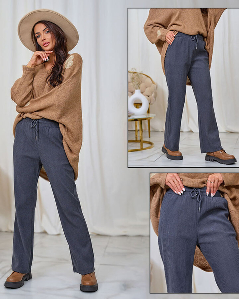 Royalfashion Sztruksowe damskie spodnie materiałowe w kolorze ciemnoszarym