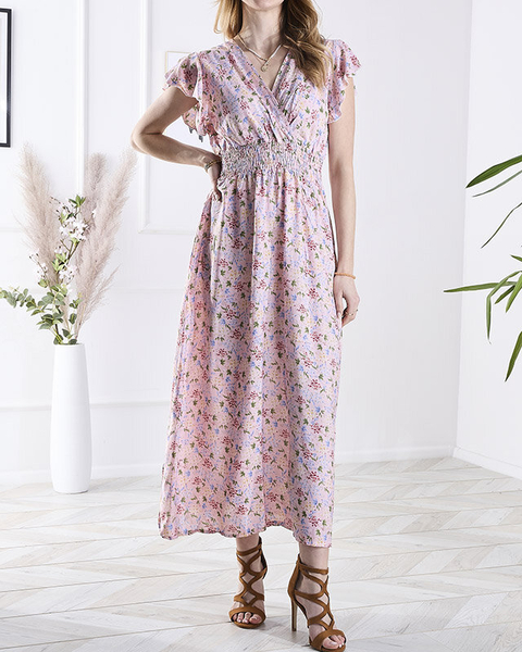 Royalfashion Różowa damska sukienka midi w kwiaty