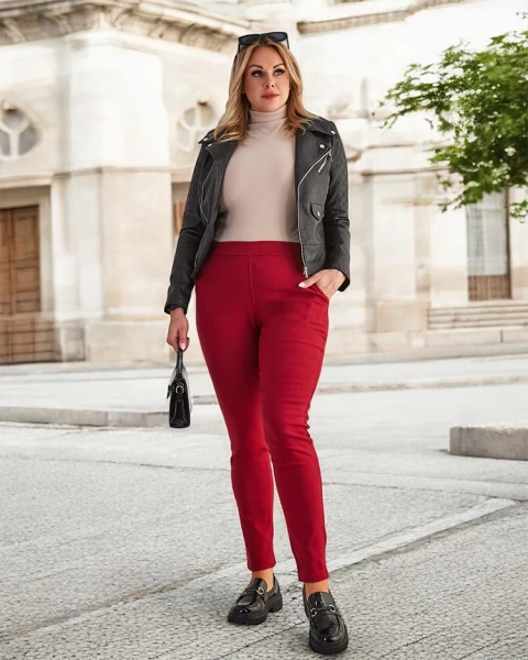 Royalfashion Bordowe damskie ocieplane spodnie typu tregginsy PLUS SIZE