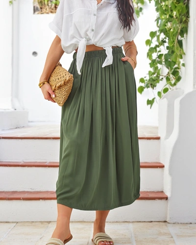 Royalfashion Wiskozowa Damska spódnica midi letnia i zwiewna z dwoma kieszeniami