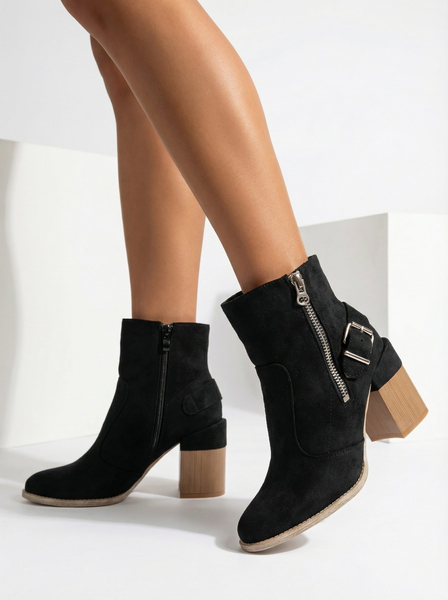 Royalfashion Czarne eko zamszowe damskie botki na słupku Acimra