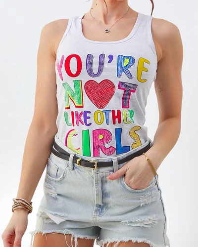 Royalfashion Bawełniana bluzka bokserka damska na ramiączkach z napisami