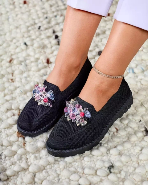 Royalfashion Czarne damskie zdobione półbuty slip on Enweta