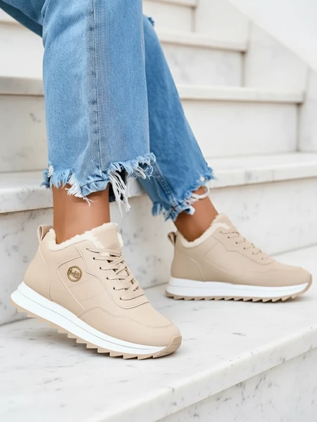Royalfashion Beżowe buty sportowe damskie z ociepleniem Lahho
