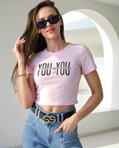Royalfashion Bawełniany damski crop top z napisem