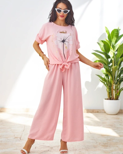 Royalfashion жіночий повсякденний комплект з коротким рукавом блузкою та широкими штанами