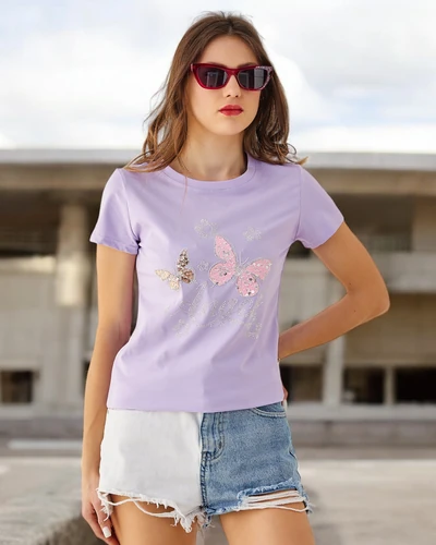 Royalfashion Bawełniany damski t-shirt Butterfly