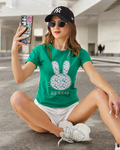 Royalfashion Bawełniany damski t-shirt Bunny Say Be Real