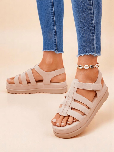 Sandaly Royalfashion - Caligae Beżowe Zamszowe na Platformie - Idealne na Lato i Wiosnę