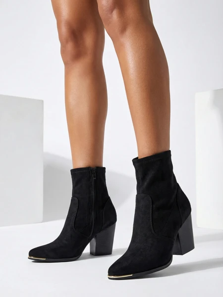 Royalfashion Eko-zamszowe damskie botki na słupku Gris