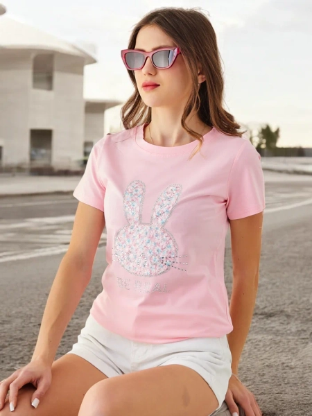 Royalfashion Bawełniany damski t-shirt Bunny Say Be Real