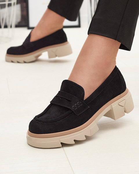 Royalfashion Czarne damskie ażurowe mokasyny na masywnej podeszwie Ejina