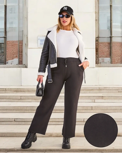 Royalfashion Szerokie spodnie damskie prążkowane PLUS SIZE