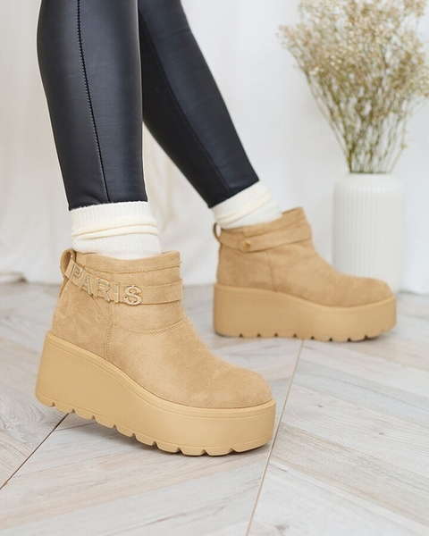 Royalfashion Beżowe damskie buty a'la śniegowce z ozdobą Parisela