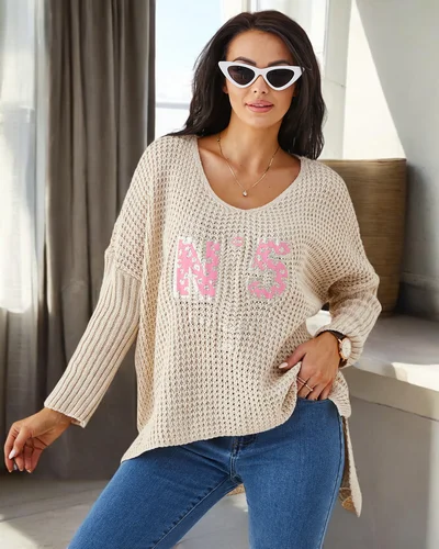 Royalfashion Akrylowy damski sweter dzianinowy z napisami