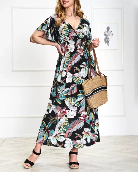 Royalfashion Damska czarma sukienka midi w kwiaty