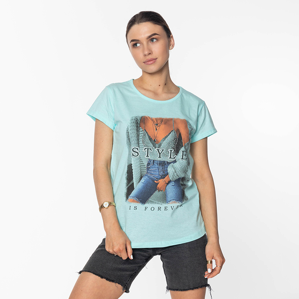 Royalfashion Damska miętowa koszulka z nadrukiem