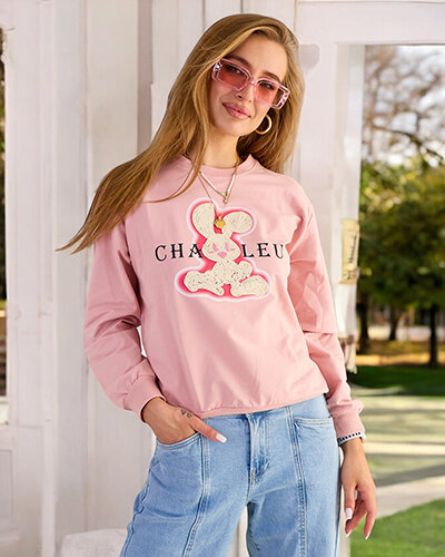 Royalfashion Bawełniana cienka bluza damska z printem