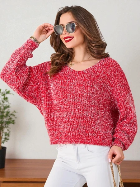 Royalfashion Damski sweter z błyszczącą nicią