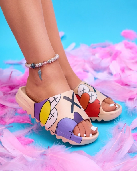 Royalfashion Beżowe gumowe klapki damskie z printem Pfizz