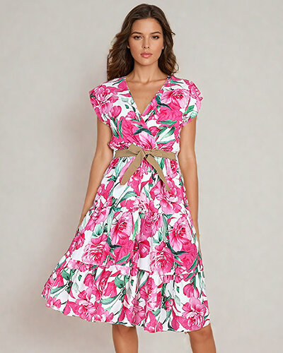 Royalfashion Damska sukienka midiw kwiaty