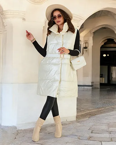 Royalfashion Długa kamizelka damska a'la skórzana