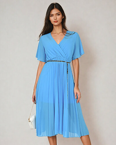 Royalfashion Damska plisowana sukienka midi