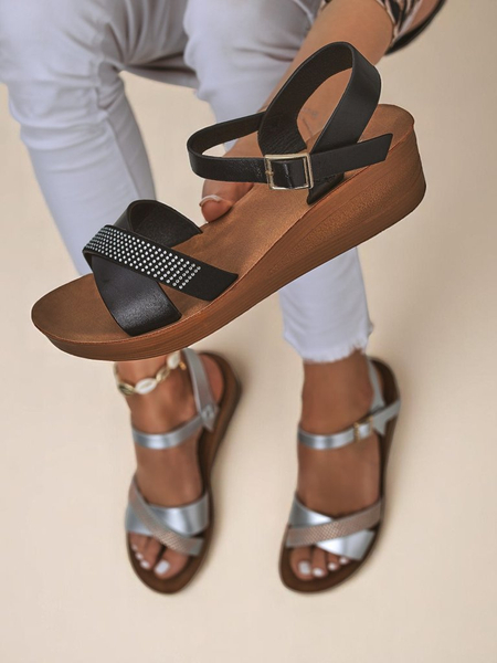 Royalfashion Damskie sandały na koturnie z cyrkoniami Allona