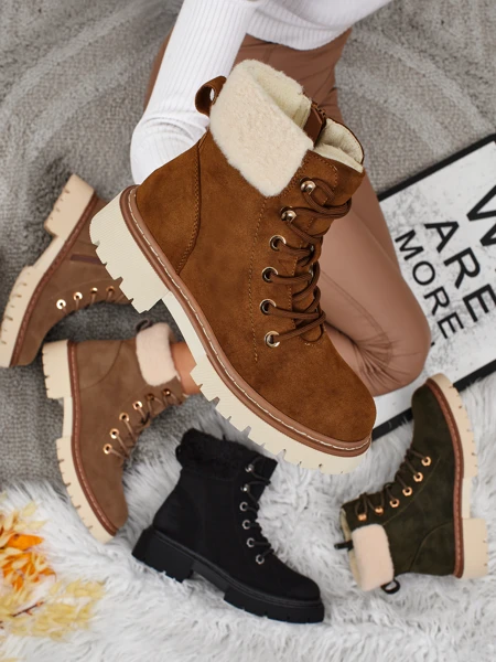 Damskie botki trapery z kożuszkiem Tessara