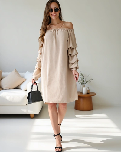 Royalfashion Gładka damska sukienka a'la hiszpanka z falbankami