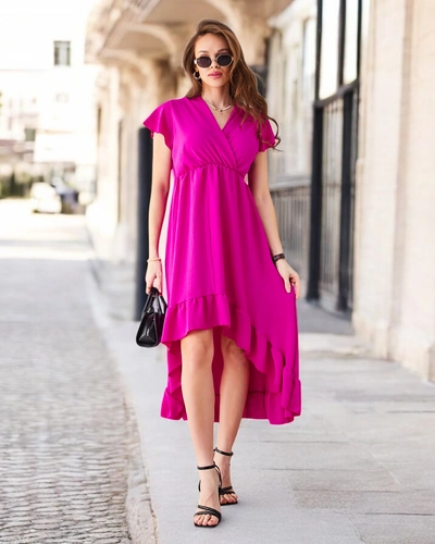 Royalfashion Damska sukienka midi z asymetrycznym dołem