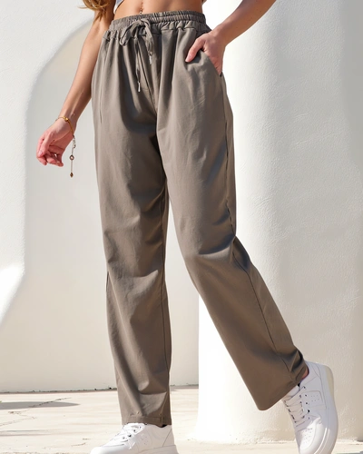 Royalfashion Bawełniane proste spodnie damskie materiałowe