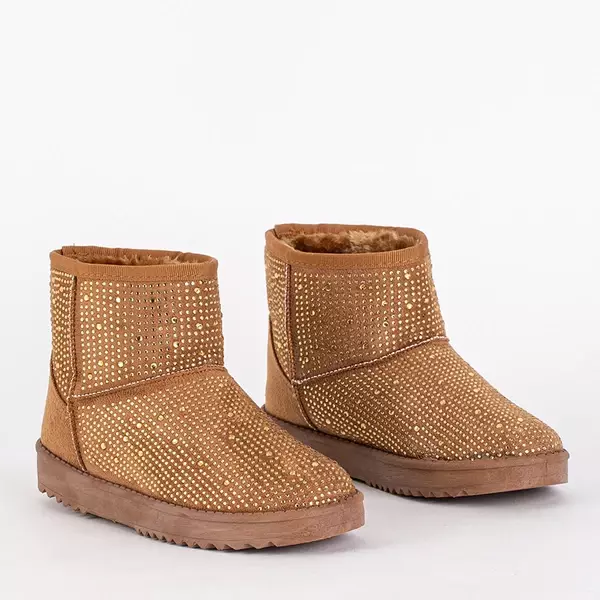 OUTLET Damskie śniegowce z cyrkoniami w kolorze camel Rudis - Obuwie